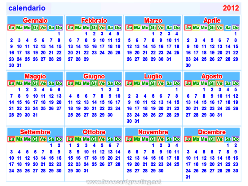 calendario 2012