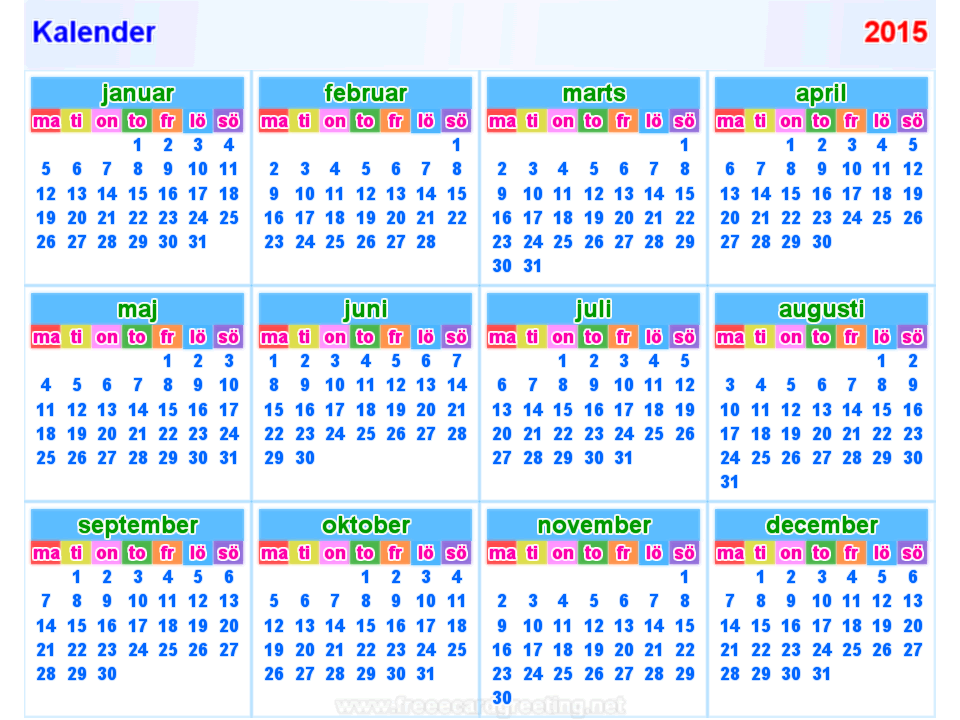 Kalender 2015 horizontaal