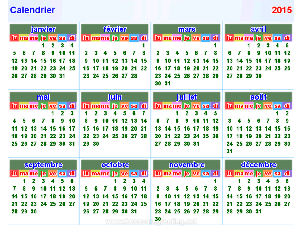 Calendrier 2015 horizontal