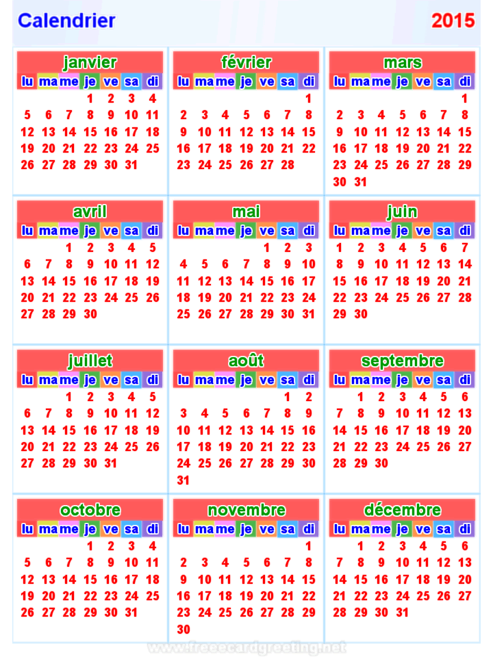 Calendrier 2015 Vertical