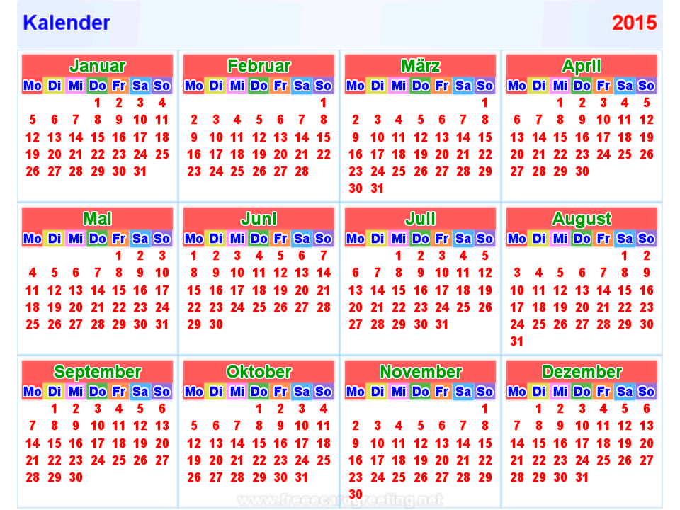 Kalender 2015 horizontal