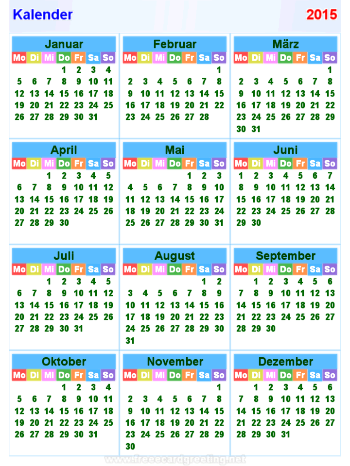 Kalender 2015 Vertikal