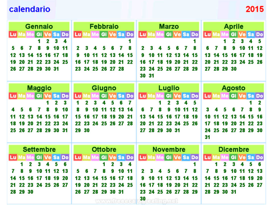 calendario 2015 orizzontale