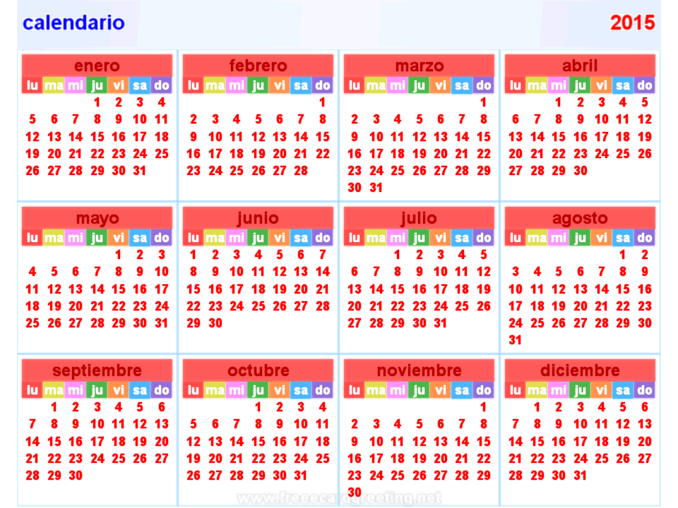 calendario 2015Horizontal