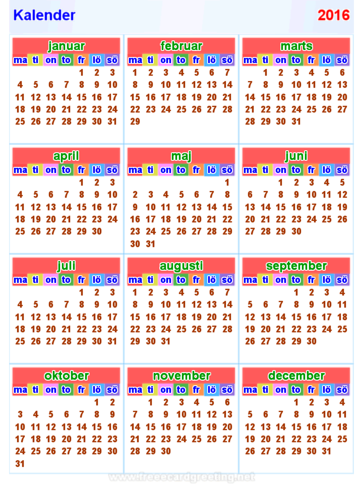 Kalender 2016 verticaal