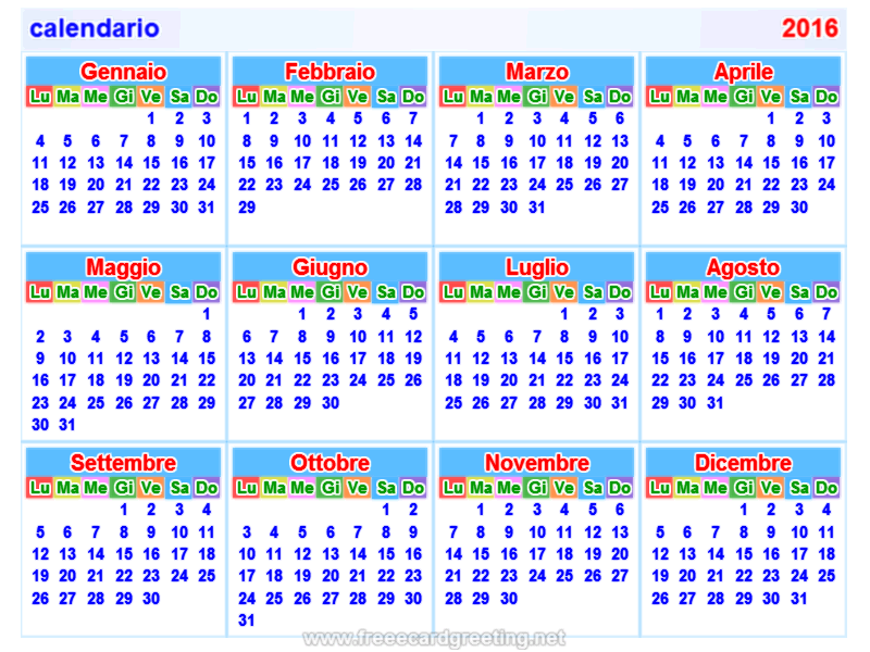 calendario 2016