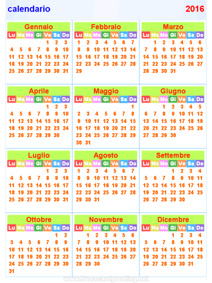 calendario 2016 verticale