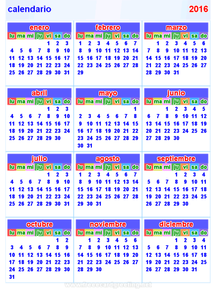 calendario 2016Vertical
