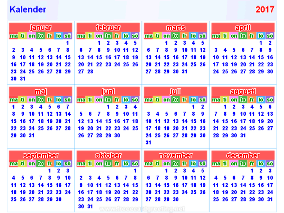 Kalender 2017 horizontaal