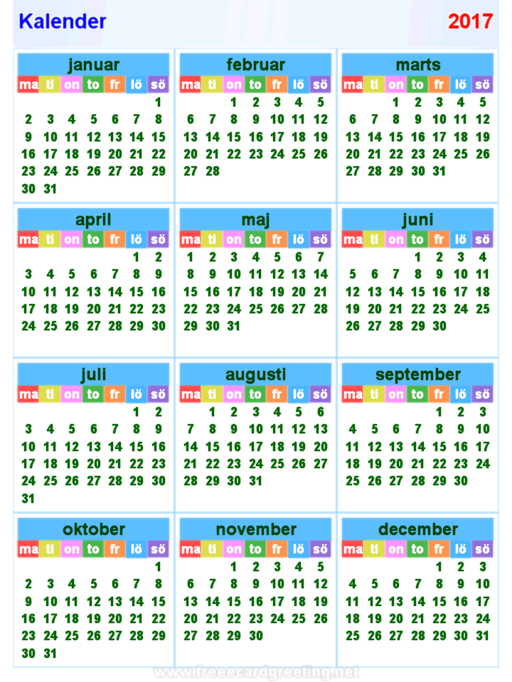 Kalender 2017 verticaal