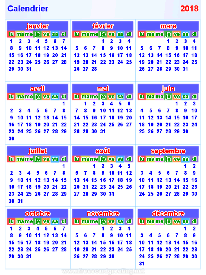Calendrier 2018 Vertical