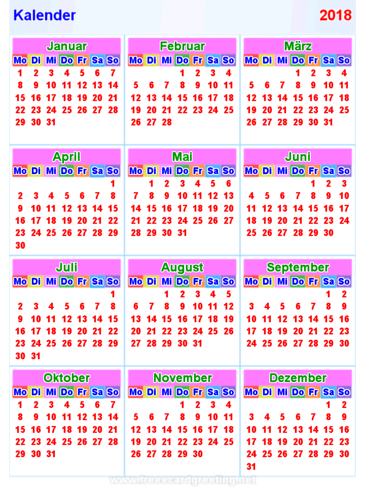 Kalender 2018 Vertikal