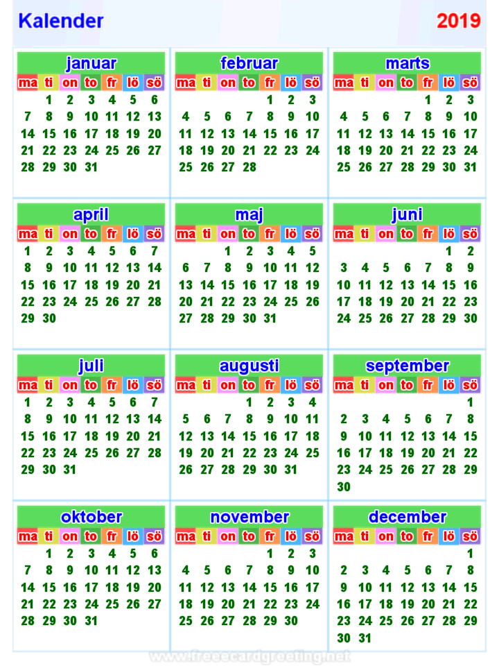 Kalender 2019 verticaal