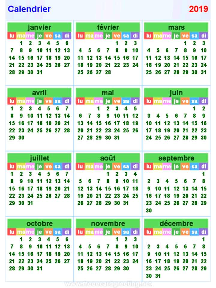 Calendrier 2019 Vertical