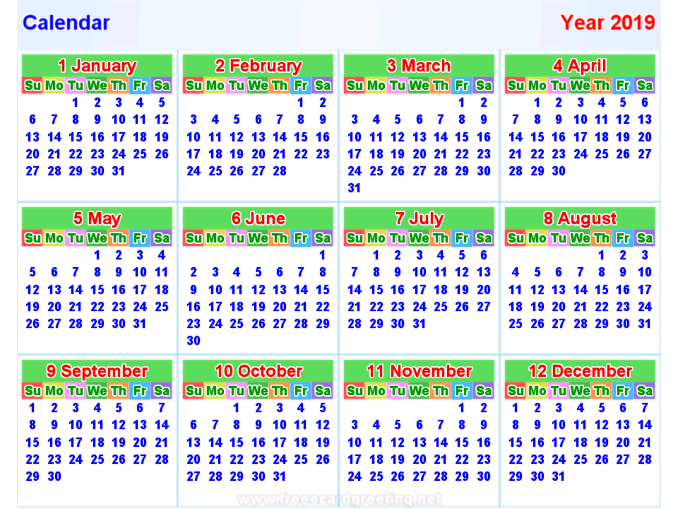 Kalender 2019 horizontal