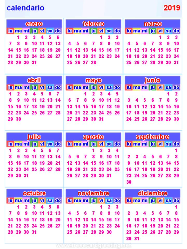 calendario 2019Vertical