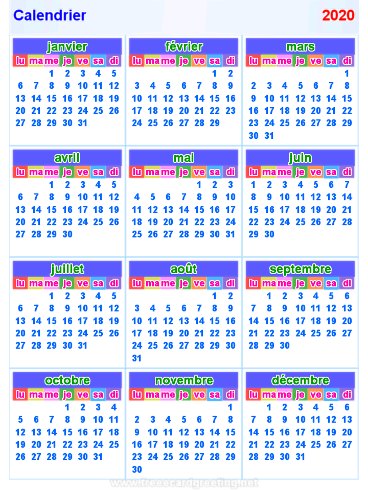 Calendrier 2020 Vertical