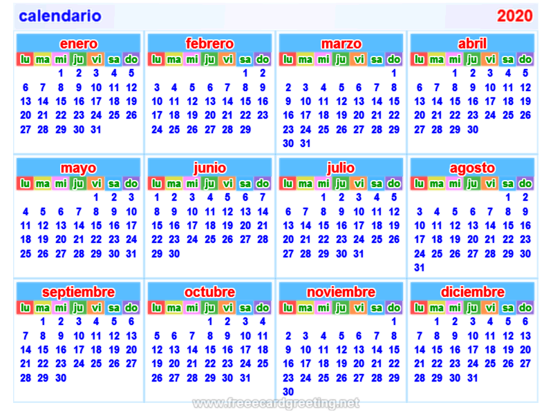 calendario 2020