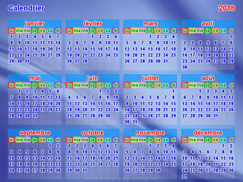 Calendrier   2018