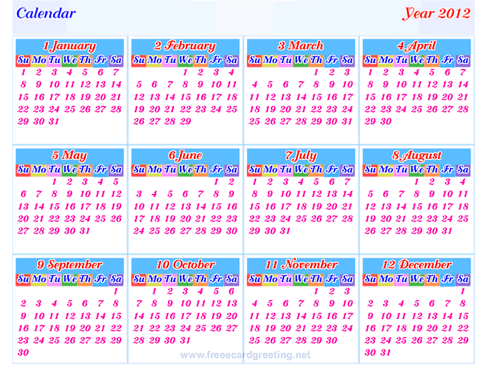calendar 2012