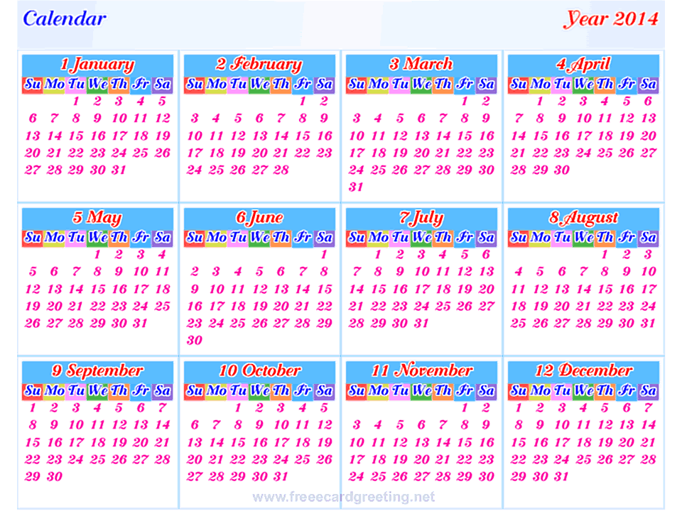 calendar 2014
