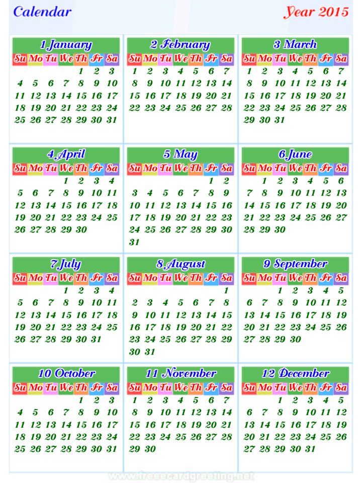 calendar 2015 vertical