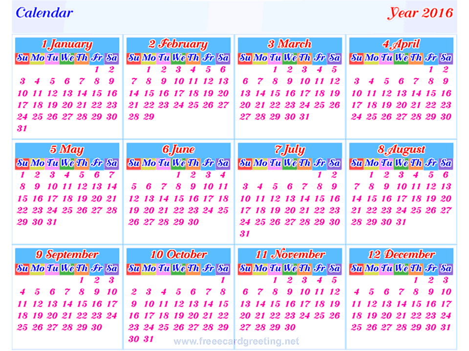 calendar 2016