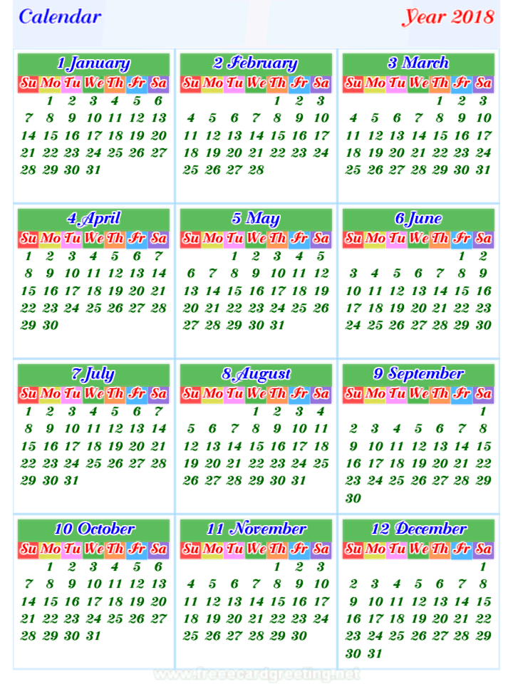 calendar 2018 vertical