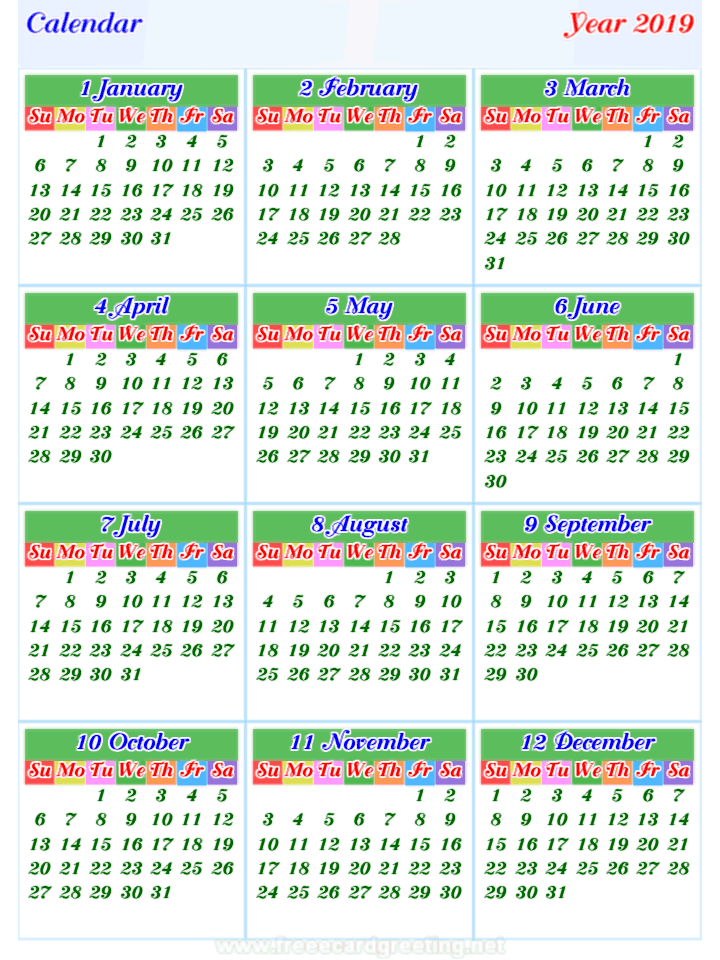 calendar 2019 vertical