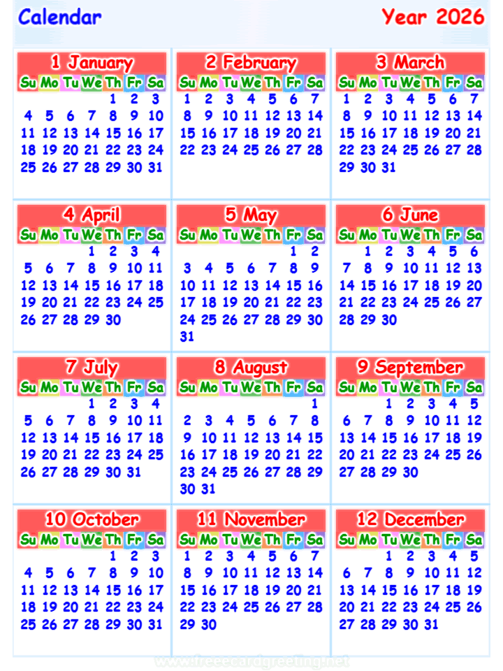 calendar 2026 vertical