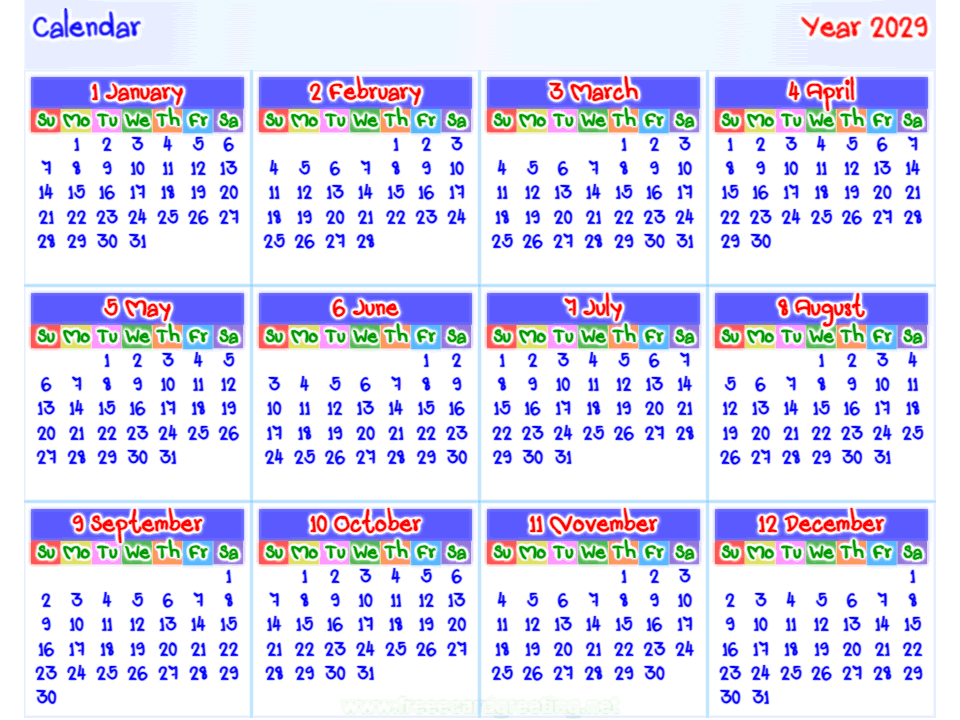 calendar 2029