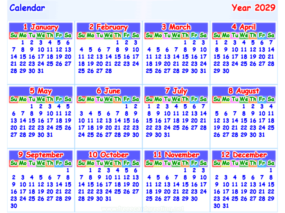calendar 2029