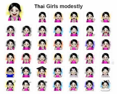 Line Sticker Thai Girls modestly