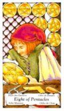 tarot card deck hanson roberts THE EIGHTS OF PENTACLES