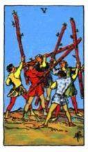 tarot card deck rider waite THE FIVES OF WANDS